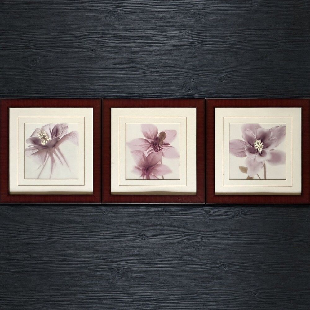 Framed Floral Photography Prints Set of 3 Mauve Botanical Wall Art Ready to Hang